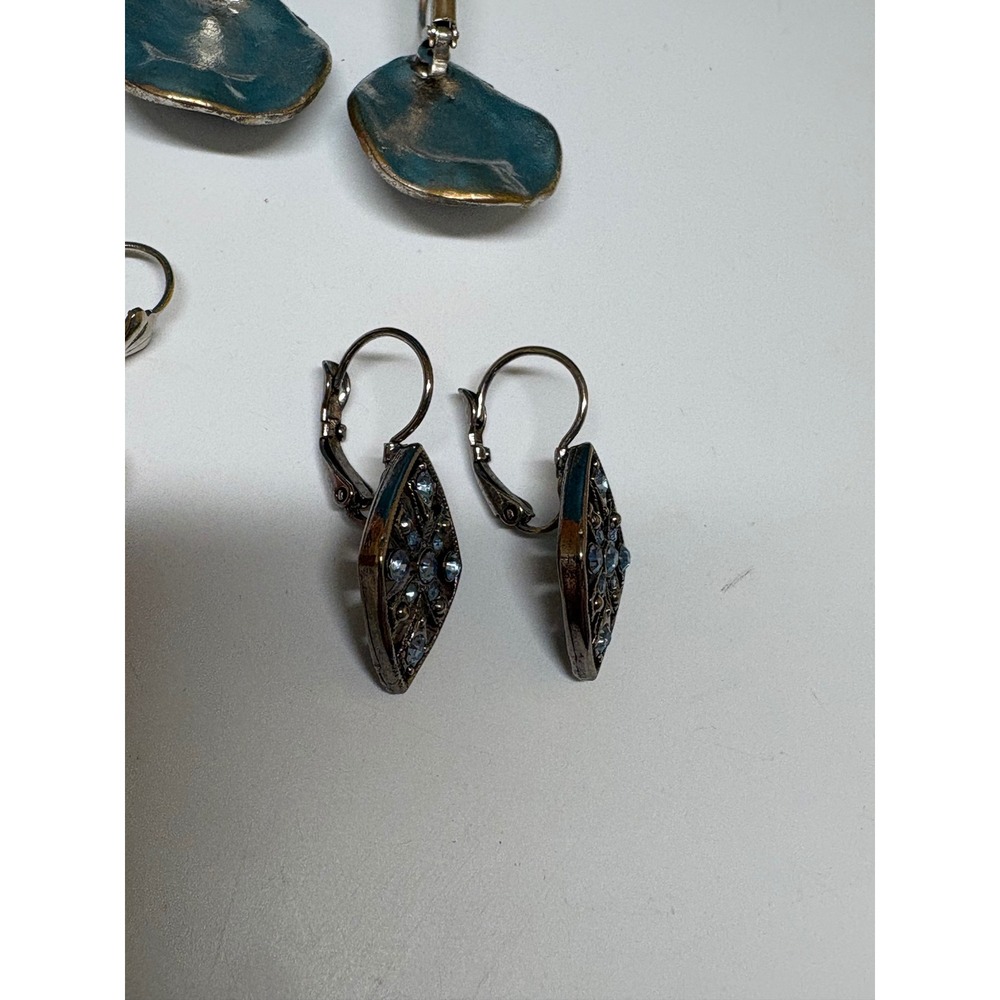 Vintage Style Earring Lot 3 Pairs Black Pink Blue Drop Dangle Leverback J764 - Picture 4 of 7